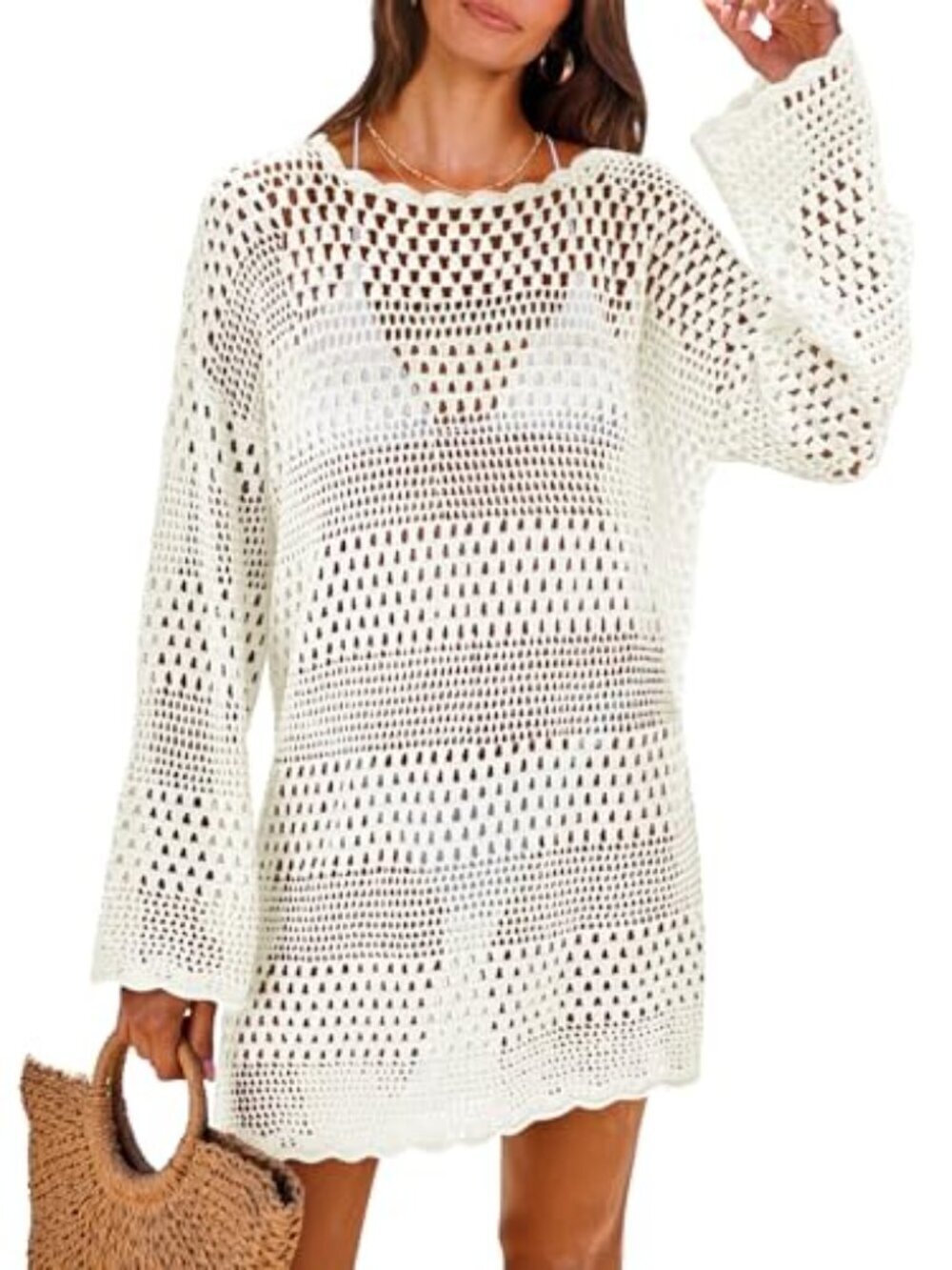 🆕 Women Swimsuit Crochet Swim Cover Up Summer Bathing Suit Swimwear Mesh Knit